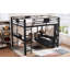 Grand lit mezzanine en métal avec bureau et tablettes, panneau perforé de rangement et panier à linge, noir compact