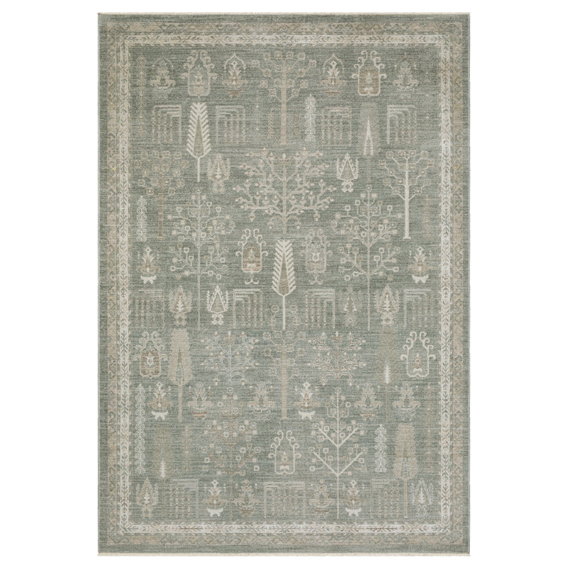 Tapis vert / beige Kula Vintage Nomadic, Rectangle 3 pi 3 po x 5 pi