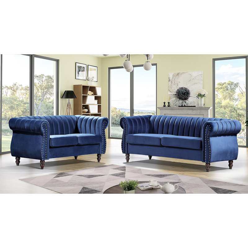 Ensemble de salon Titus Velvet, Bleu velours