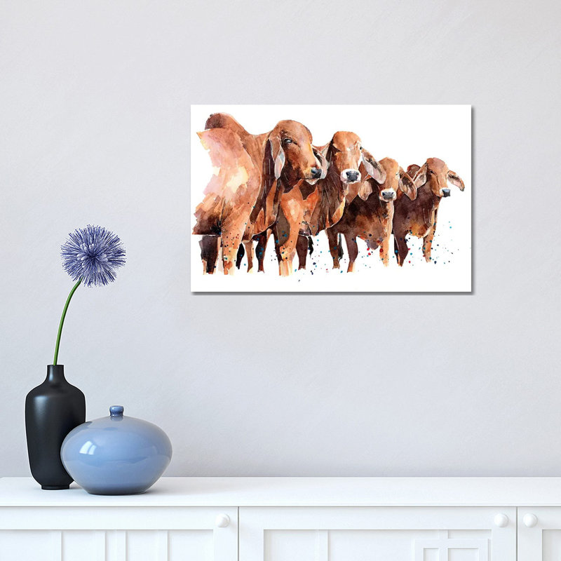 Texan Brahmans - Painting on Canvas, Wrapped Canvas, 30.48 cm H x 45.72 cm W