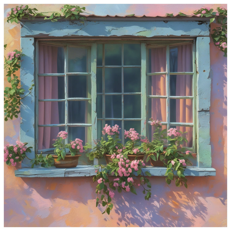 Fenêtre pastel avec housses de couette fleurs, Lit simple