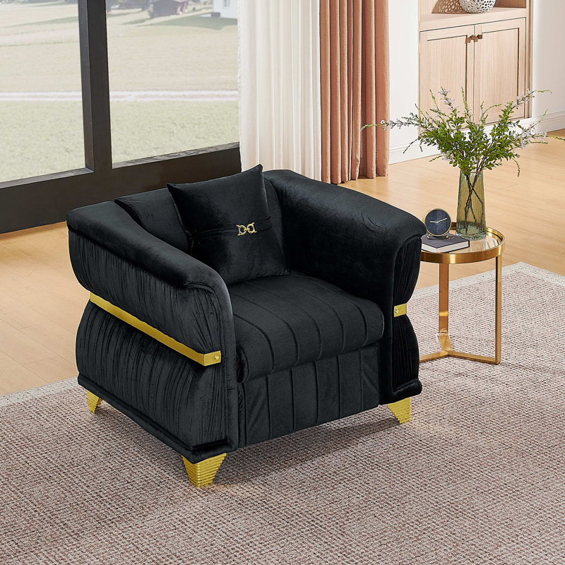Fauteuil Lieberman en velours avec pieds dorés, Black