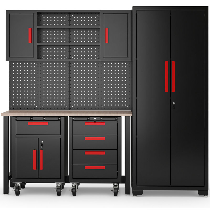 Ensemble d'armoires de garage et système de rangement 6 pièces WFX Utility ™ avec panneau perforé et plan de travail en bois d'hévéa