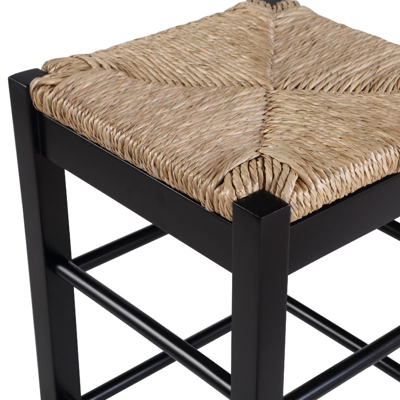 Black Wood Counter Stool with Handwoven Rush Seat