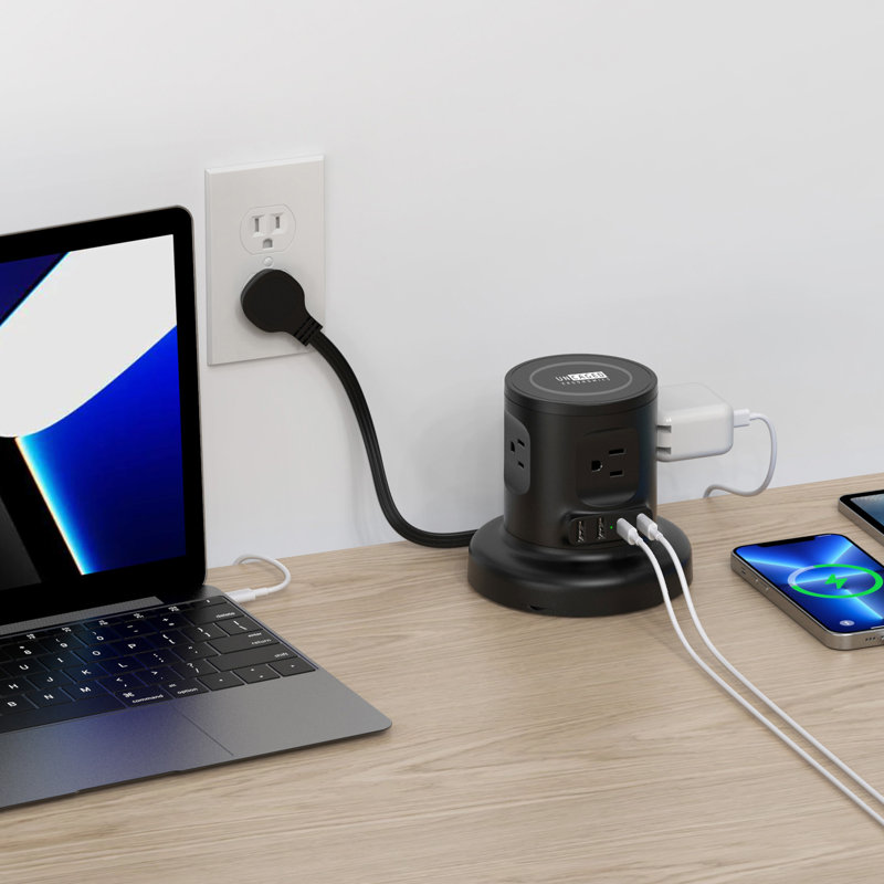 Multiprise ergonomique rétractable sans fil Uncage - multiprise 9 en 1 avec chargeur, Noir