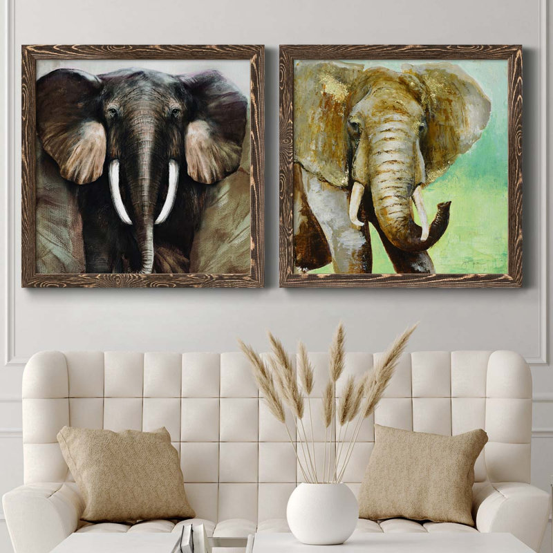 Majestic Encounter - Ensemble de 2 peintures sur toile encadrées, Cadre en érable, H 31,5 po x l 63 po x P 1,5 po