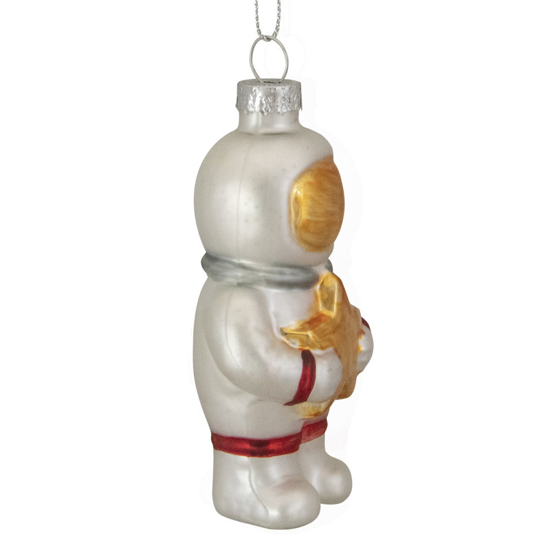 Ornement de Noël astronaute 3,5 "en verre blanc et or 3,5"