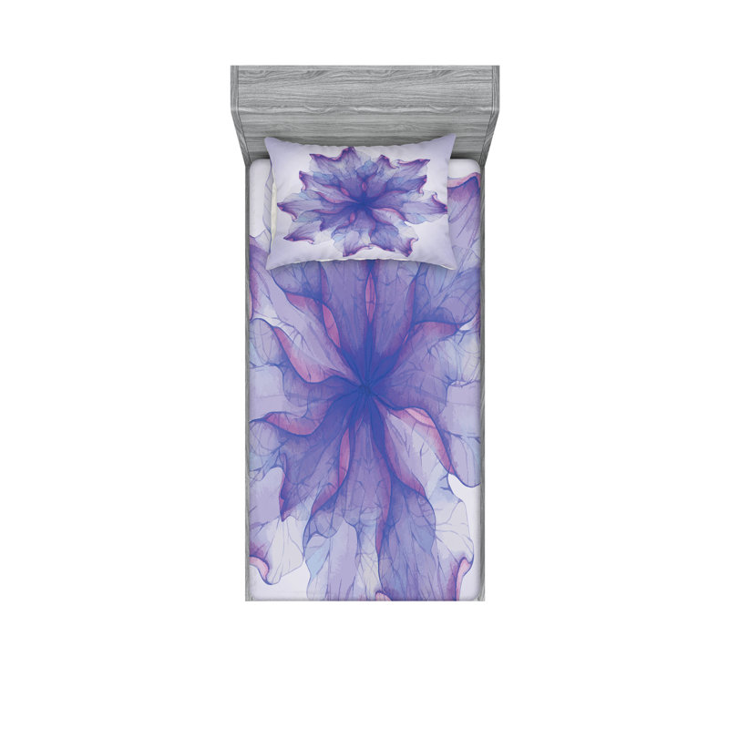 Ensemble de taie décorative à motif floral Ambesonne, mauve foncé, Ensemble de draps pour lit simple avec deux taies 