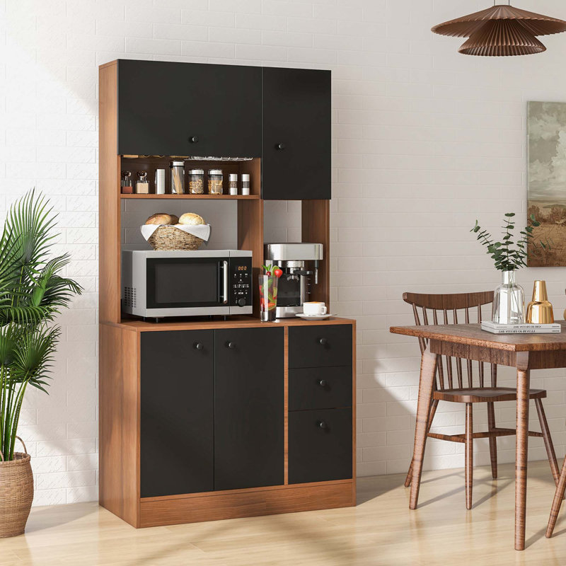 Verdigre 71'' Kitchen Pantry, Walnut/Black
