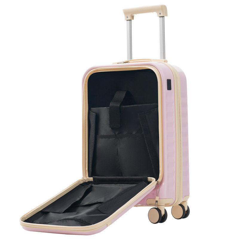 Ensemble de bagage à ouverture frontale 3 pièces, valise de transport rigide avec port USB, bagage extensible avec poignée et roulettes à verrou TSA