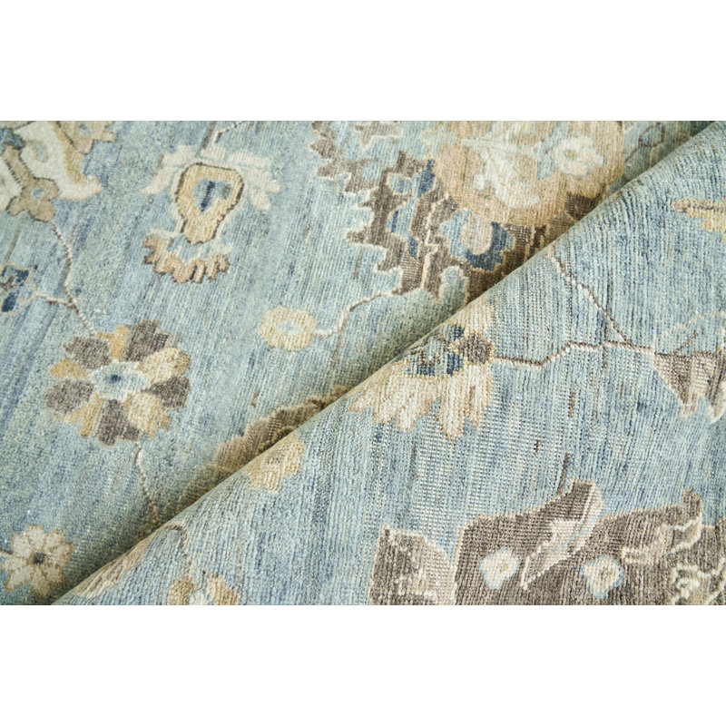 Heirloom Floral Hand-Knotted Wool Light Blue/Gold Area Rug, Rectangle 8' x 10'