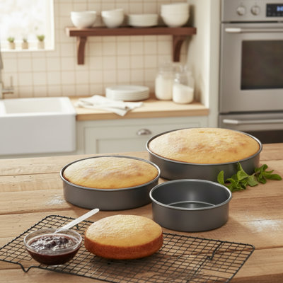 Professional Round Cake Mould Three-Piece Set, High-Quality Non-Stick Coating, Heavy-Duty Carbon Steel Material, Ensures Even Baking, Suitable For Making Multi-Layer Cakes.