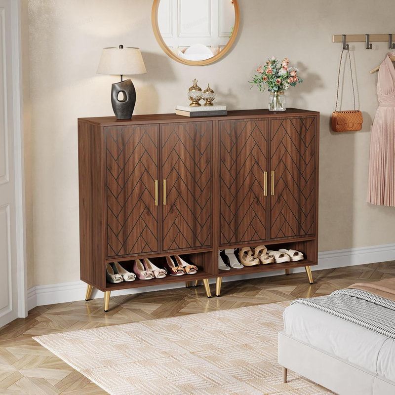 Meuble à chaussures d'entrée en bois à 6 étages avec portes