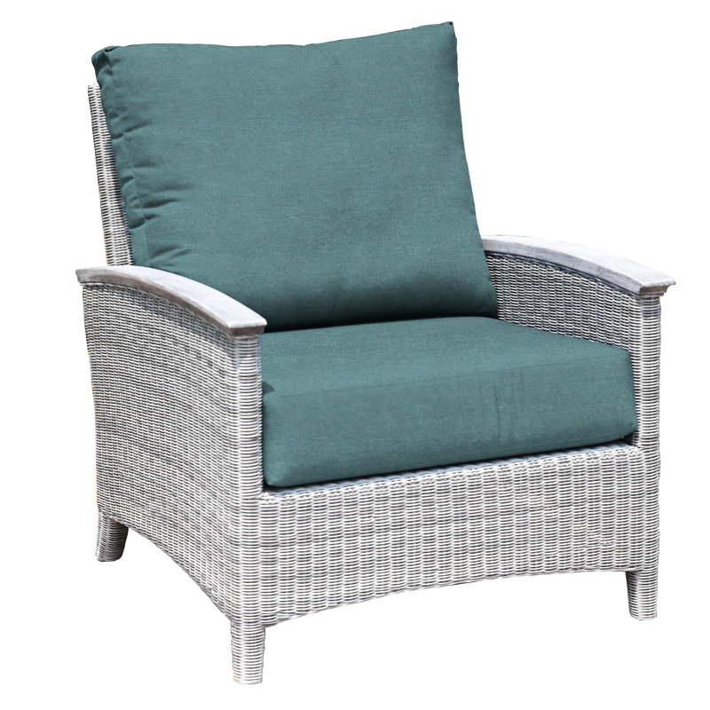 Bella Wicker Teak Outdoor Lounge Chair, Gray, Cast Lagoon Sunbrella® Plainweave