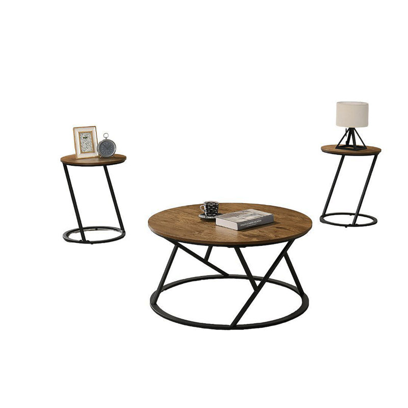 Ensemble de table contemporaine 3 pièces à finition naturelle Table basse 1X Table de bout 2X
