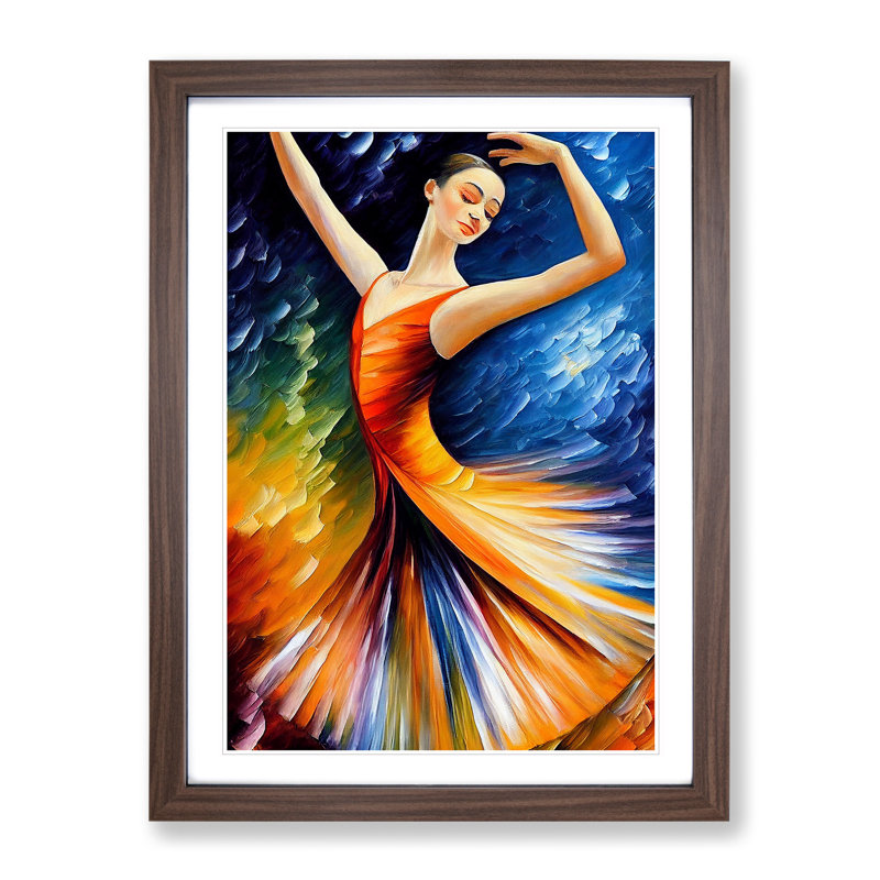 Ballerina Dancer No.1 - Single Picture Frame Painting, 64cm H x 46cm W x 2cm D, Walnut Framed
