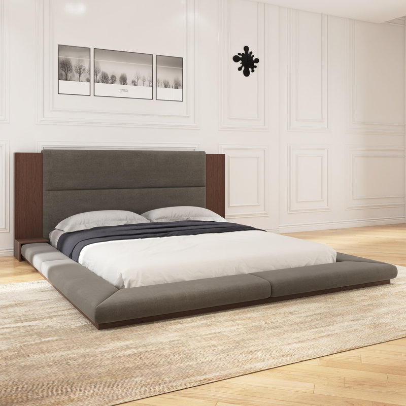 Modern PU Upholstered Queen Bed With Ergonomic Wingback Headboard, Black