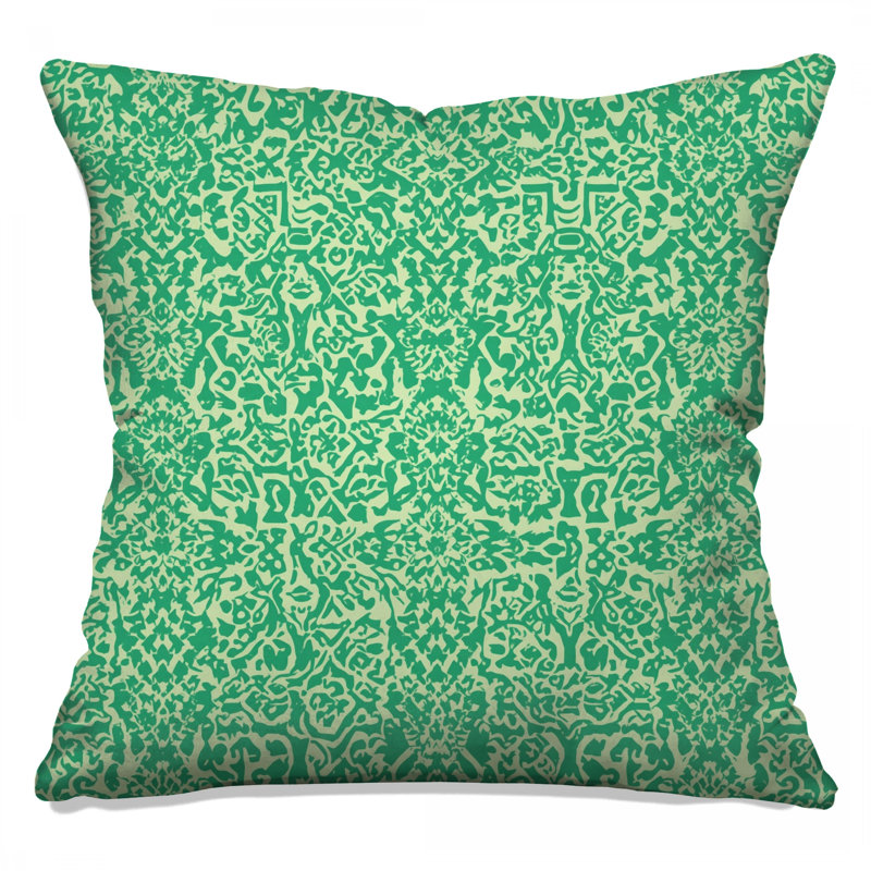 Coussins décoratifs verts à motif complexe double face, 14 X 14 pouces
