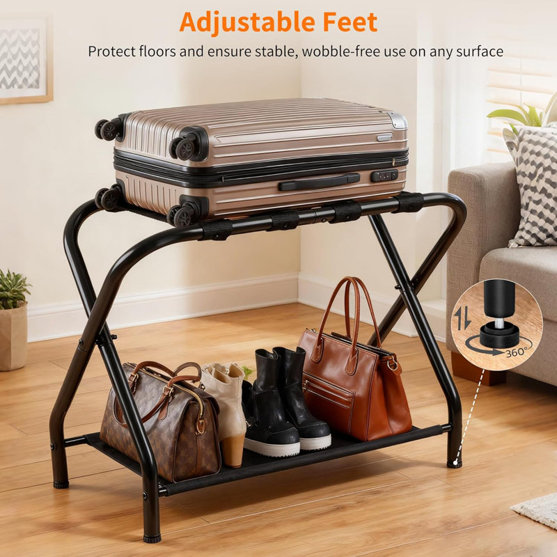 Steel Folding Suitcase Stand With Storage Shelf