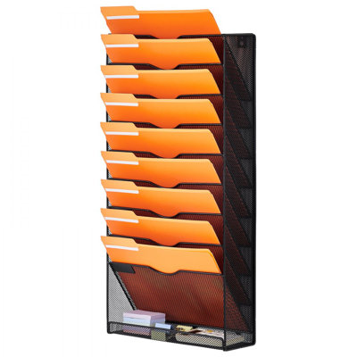 Support mural pour classeur, porte-classeur en maille deux pièces à 10 pochettes, dossier mural pour papier à lettres et rangement de documents, organisateur de classement mural en métal avec étiquette de nom, pour bureau, maison et école