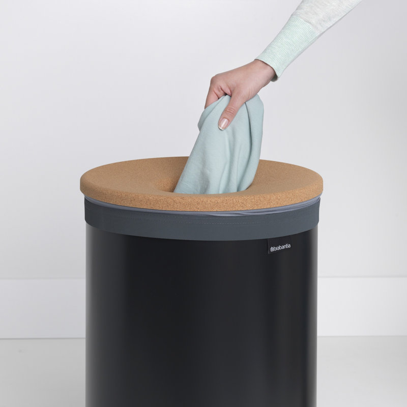 Brabantia Laundry Hamper with Cork Lid, Large (25" H x 14.96" W x 14.96" D), Matte Black
