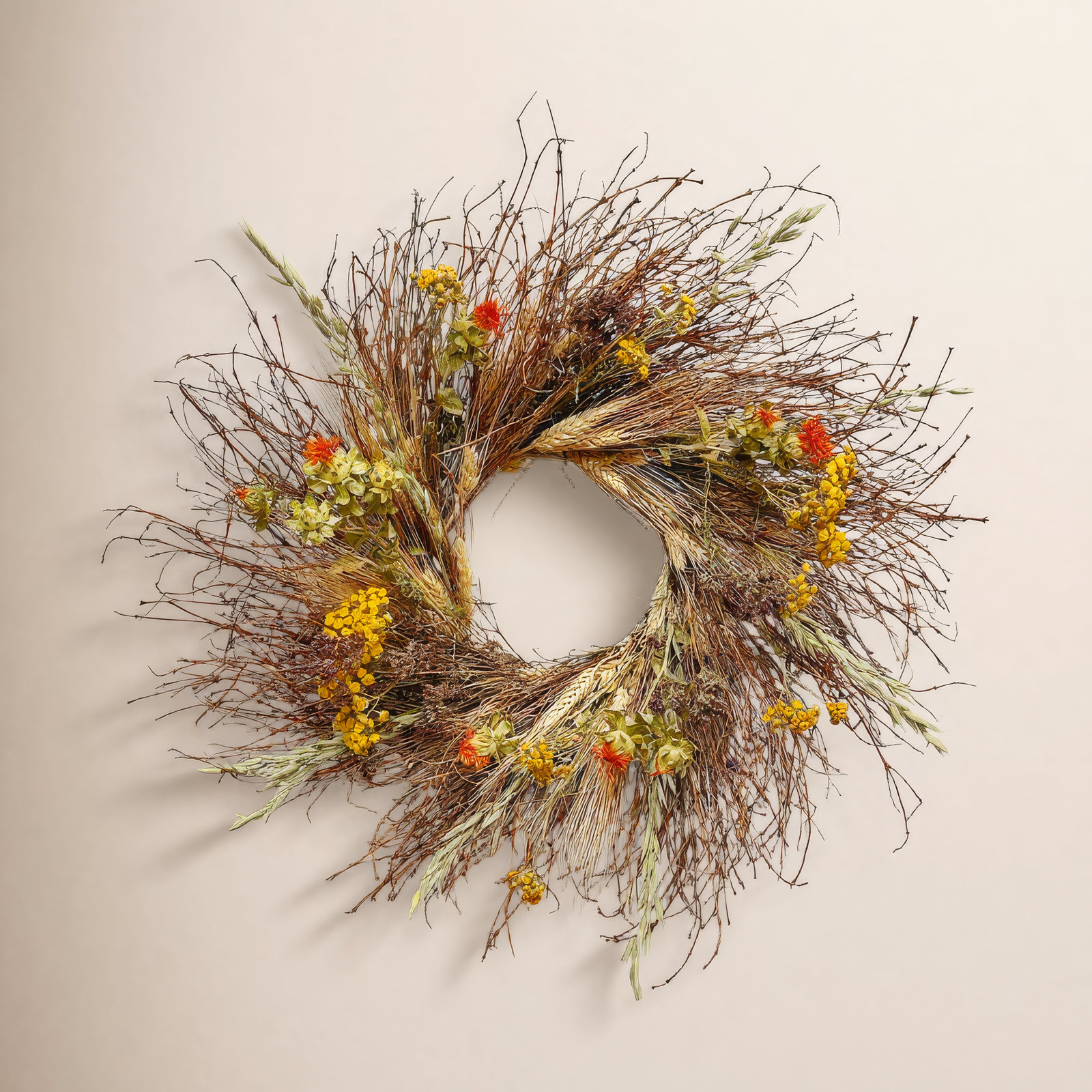 Handcrafted Safflower Wreath, 30" W x 30" H x 6" D