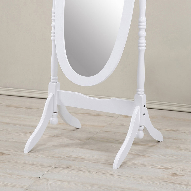Miroir de plancher traditionnel en bois de style reine Anna, finition blanche, Blanc