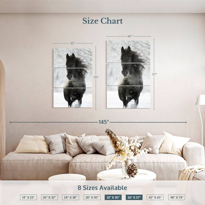 Cheval frison foncé Brampt, H 50 po x l 32 po
