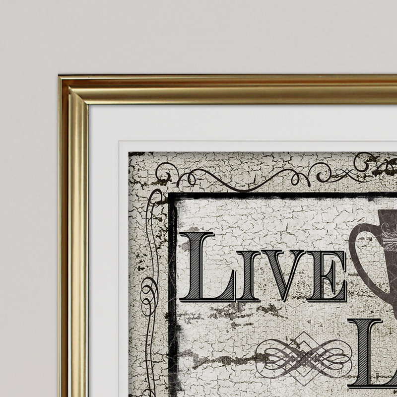 « live, rire, love coffee », reproduction de peinture à l’acrylique encadrée, H 20 po x l 24 po x P 1,5 po, Or