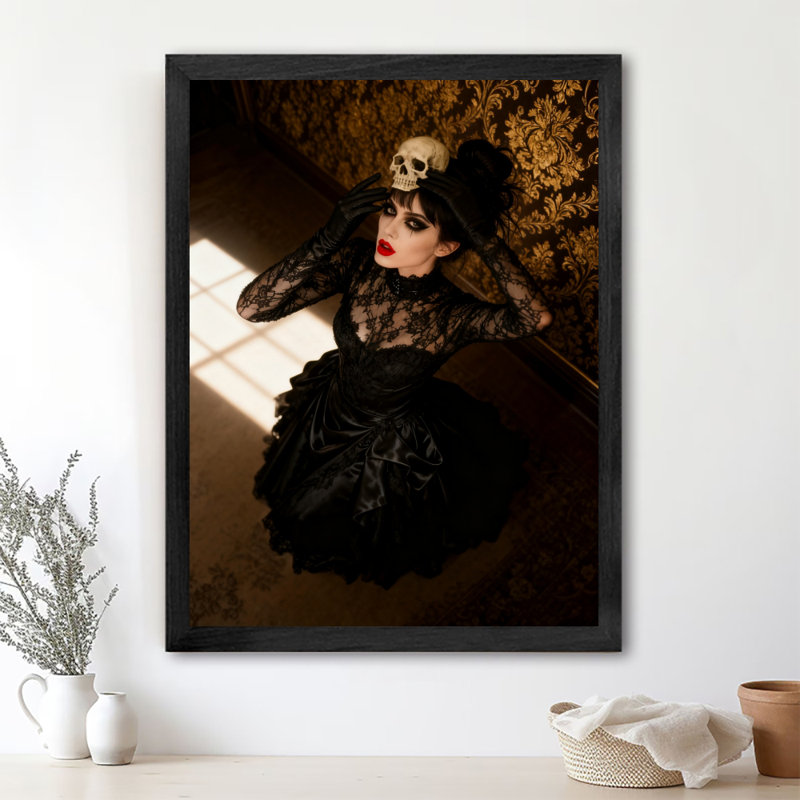 «Black», encadré noir, rétro, gothique romantique, dames et crâne, art mural, impressions de style rétro, H 37 po x l 25 po