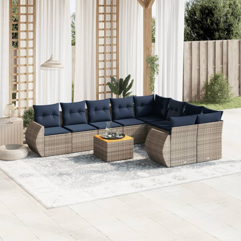  Ensemble de canapé de patio 10 pièces avec coussins en rotin de polyester gris