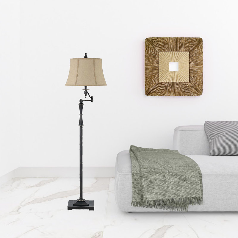 Lampe sur pied à bras pivotant 61 po bronze avec abat-jour carré brun