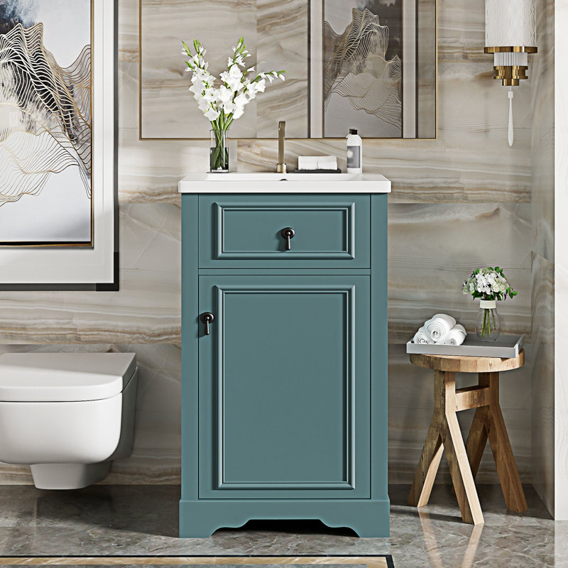Meuble-lavabo de salle de bain avec lavabo en céramique, Vert