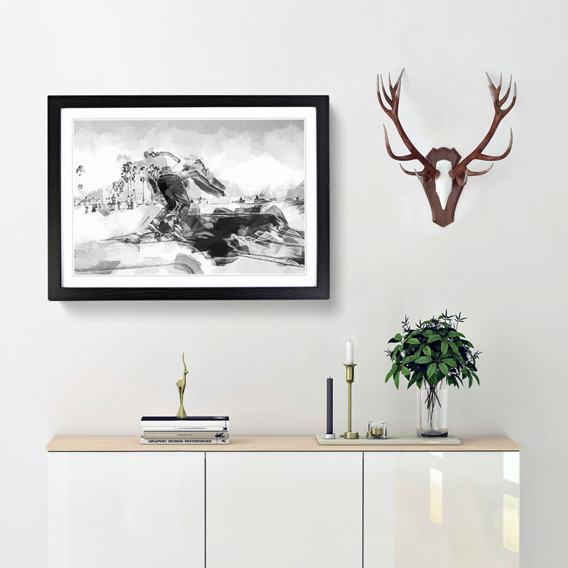 Venice Beach Skateboarder in Abstract - Picture Frame Graphic Art Print, 60cm H x 91cm W x 2cm D, Black
