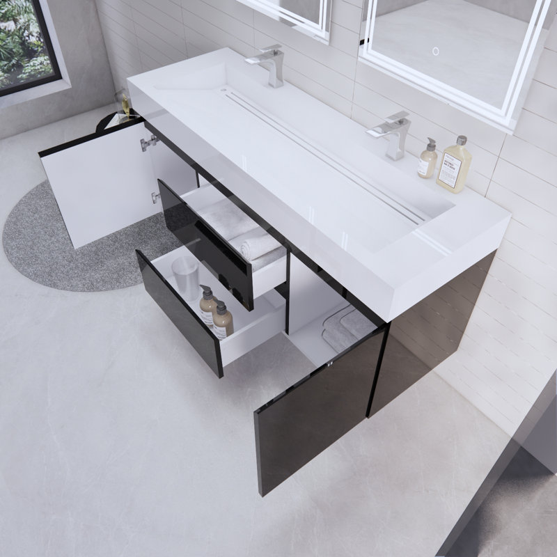 Babajide Bathroom Vanity with Acrylic Top, Glossy Black