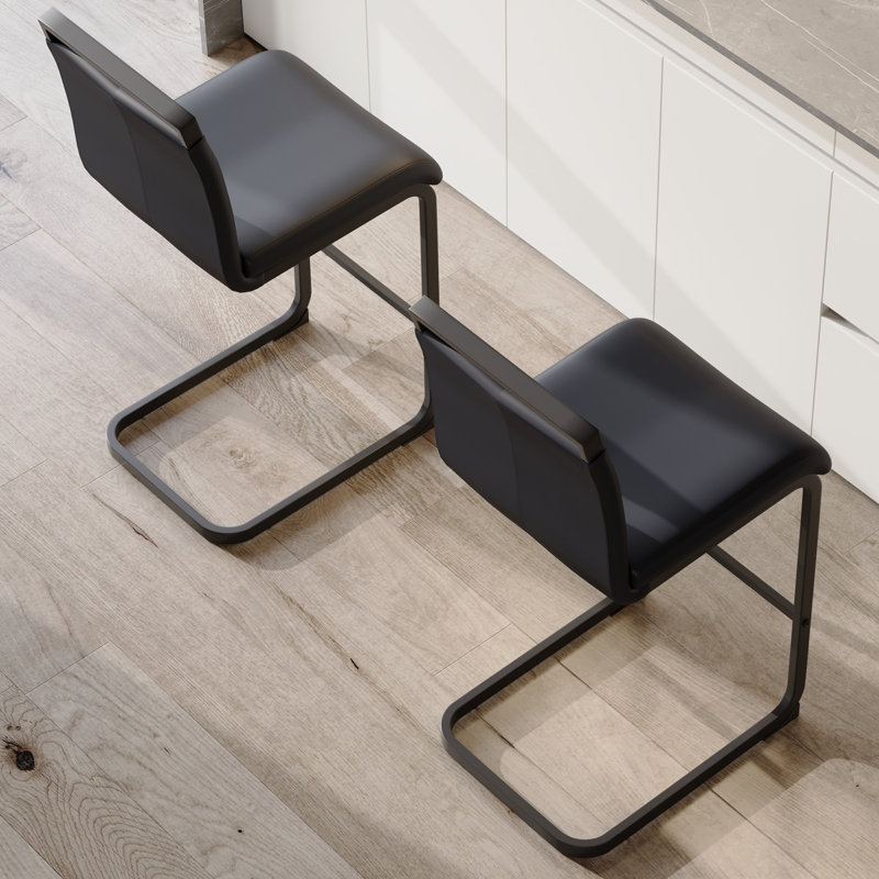 Black Faux Leather Counter Stools with Metal Frame, Set of 2