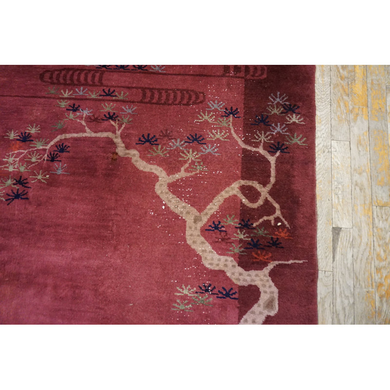 Antique Floral Wool Hand Knotted Pile Purple / Lavender Mauve 1925 Rug