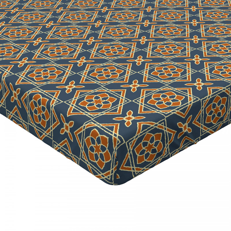 Microfiber Geometric Fitted Sheet, Dark Blue Geometric, Full Fitted Sheet