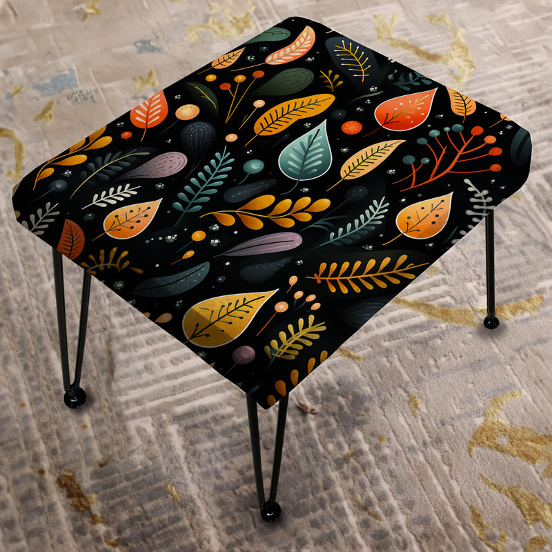 Feuilles botaniques multicolores sur motif noir - Repose-pieds rectangulaire botanique