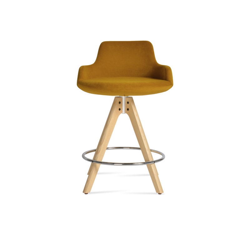 Tabouret de bar et de comptoir, Naturel, Tumeric Velvet, Tabouret de bar (hauteur d'assise de 29,5 po)