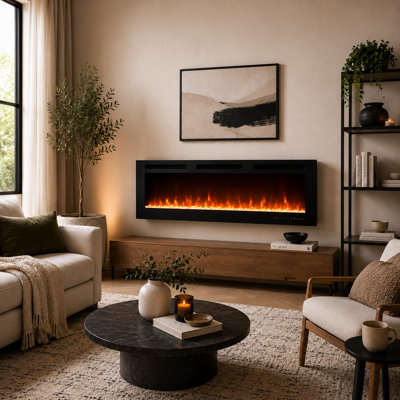 FLAMEKO Media Wall Electric Fire, Wall Mounted Fireplace, Winslow Black