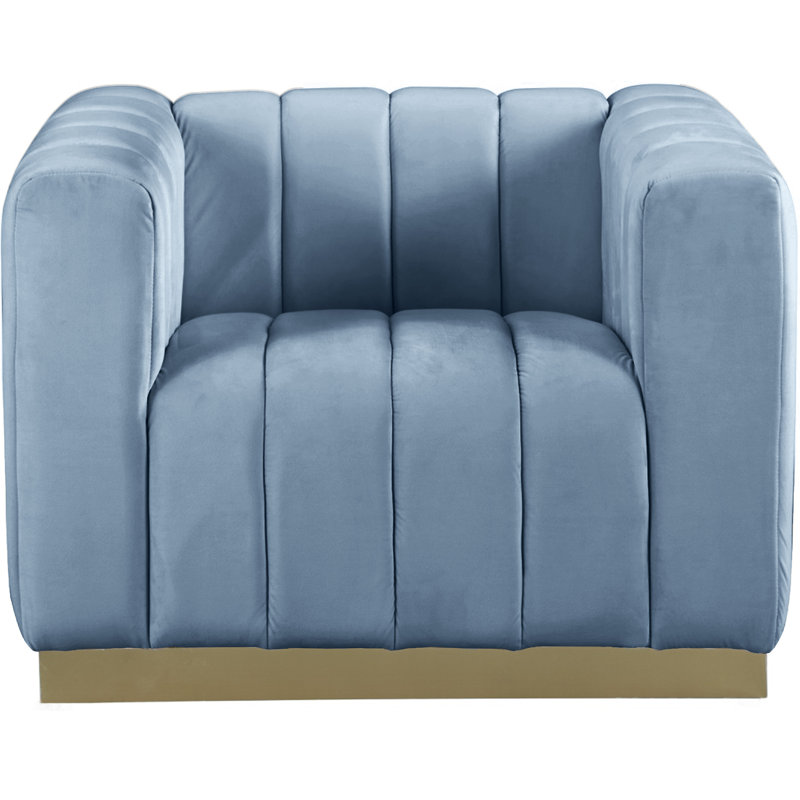 Fauteuil en velours de 38,5 po Tyneside, Velours bleu ciel