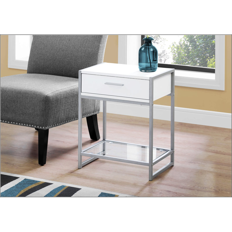 Side Table With Storage Drawer, White
