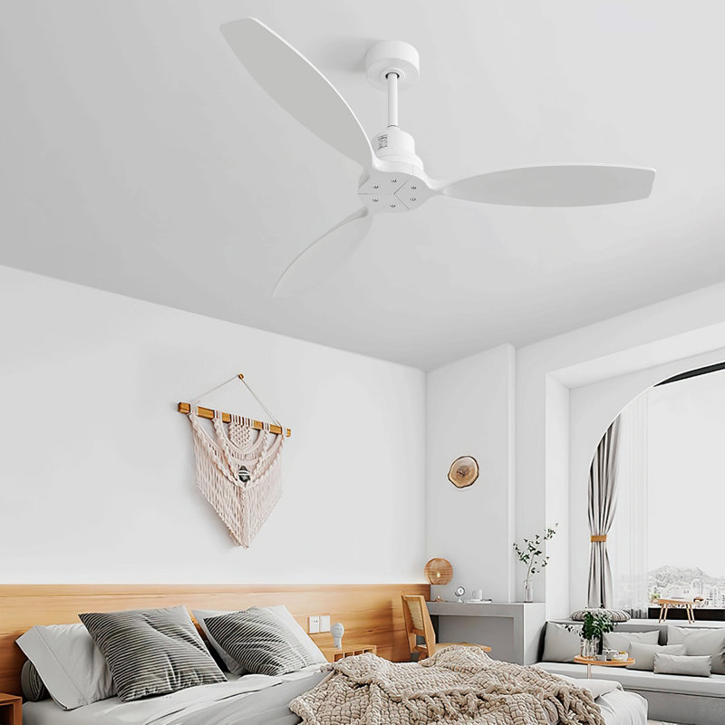 52 Inch Wood Blade Low Profile Ceiling Fan With 6 Speed Remote Control For Patio Living Room