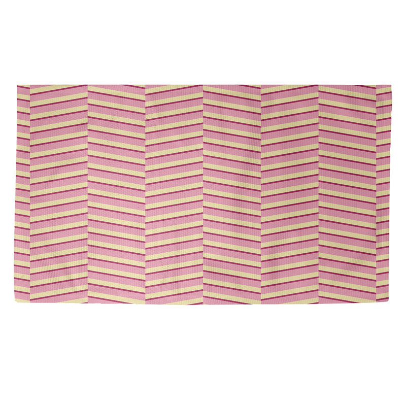 Rayures rose/jaune Tapis décoratif, Rectangle 3 pi x 5 pi