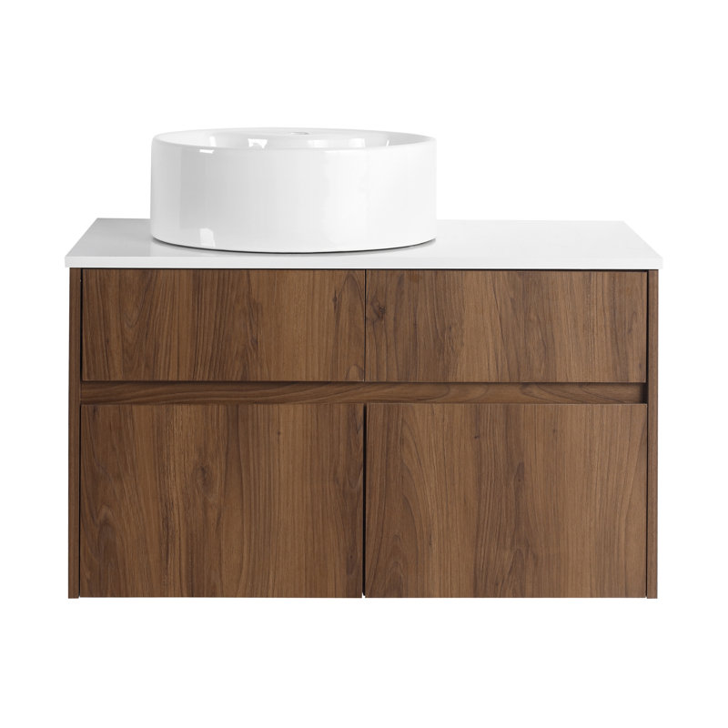 Meuble-lavabo mural de 81 cm (80 cm x 80 cm) avec lavabo en céramique décorative et comptoir plat, 2 portes à fermeture amortie et 1 tiroir, emballage démontable, contreplaqué - BAB3098MOWH