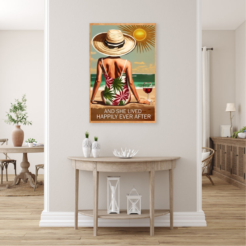 «Happily Ever After Girl Sitting On The Beach On», impression sur toile, H 14 po x l 11 po x P 1,25 po