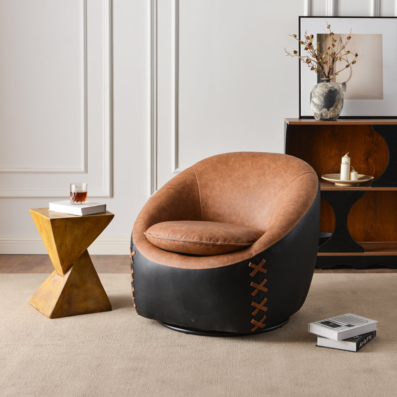 Fauteuil demi-tonneau pivotant en cuir véritable l 32,3 po, Brun