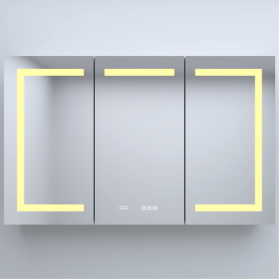 48 In. W X 30 H Rectangular Silver Aluminum Medicine Cabinet With Mirror, Led, Clock, Rust - Proof Metal, Adjustable Shelves Fog Function, Beveled Frame