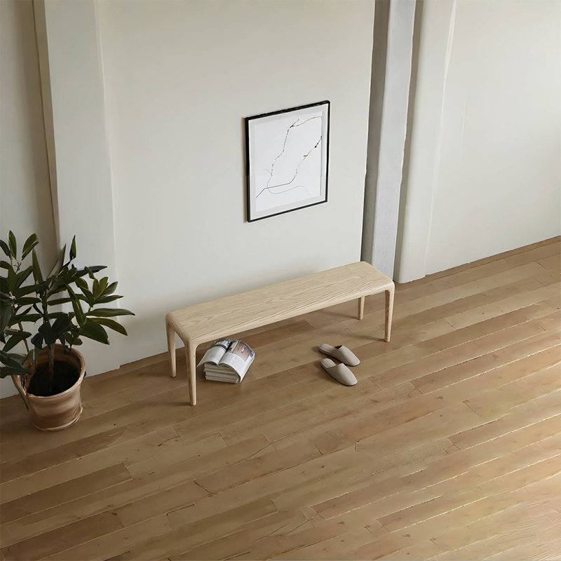 Banc en bois massif Nalany, Beige, H 17,71 po x l 62,99 po x P 12,59 po